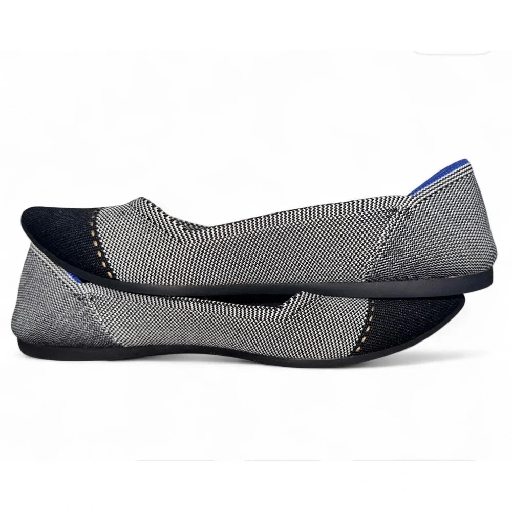 ROTHYS Womens Pointed Toe Flats Black White Woven Knit Comfortable Shoes US‎ 9.5